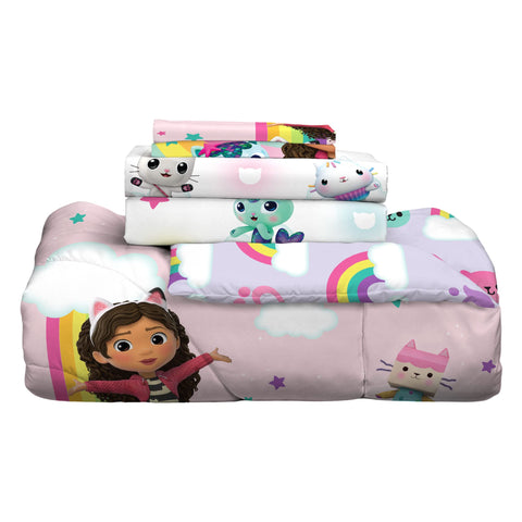 Franco Gabby's Dollhouse folded sheet set displaying coordinated prints and colors