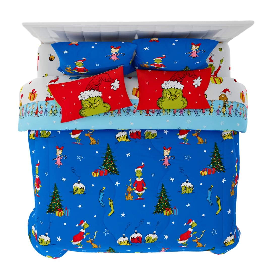 Franco Grinch comforter front view showing colorful characters and cozy appeal