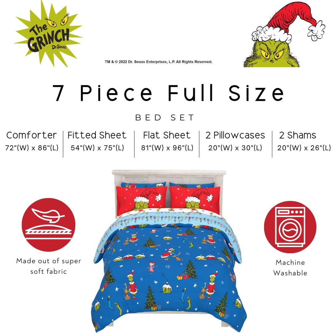 Franco Grinch fitted and flat sheets laid flat showing smooth coordinated print