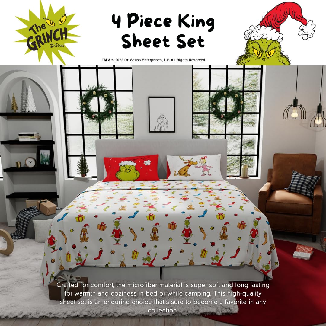 Franco Grinch flat sheet laid out to show full printed design and generous sizing