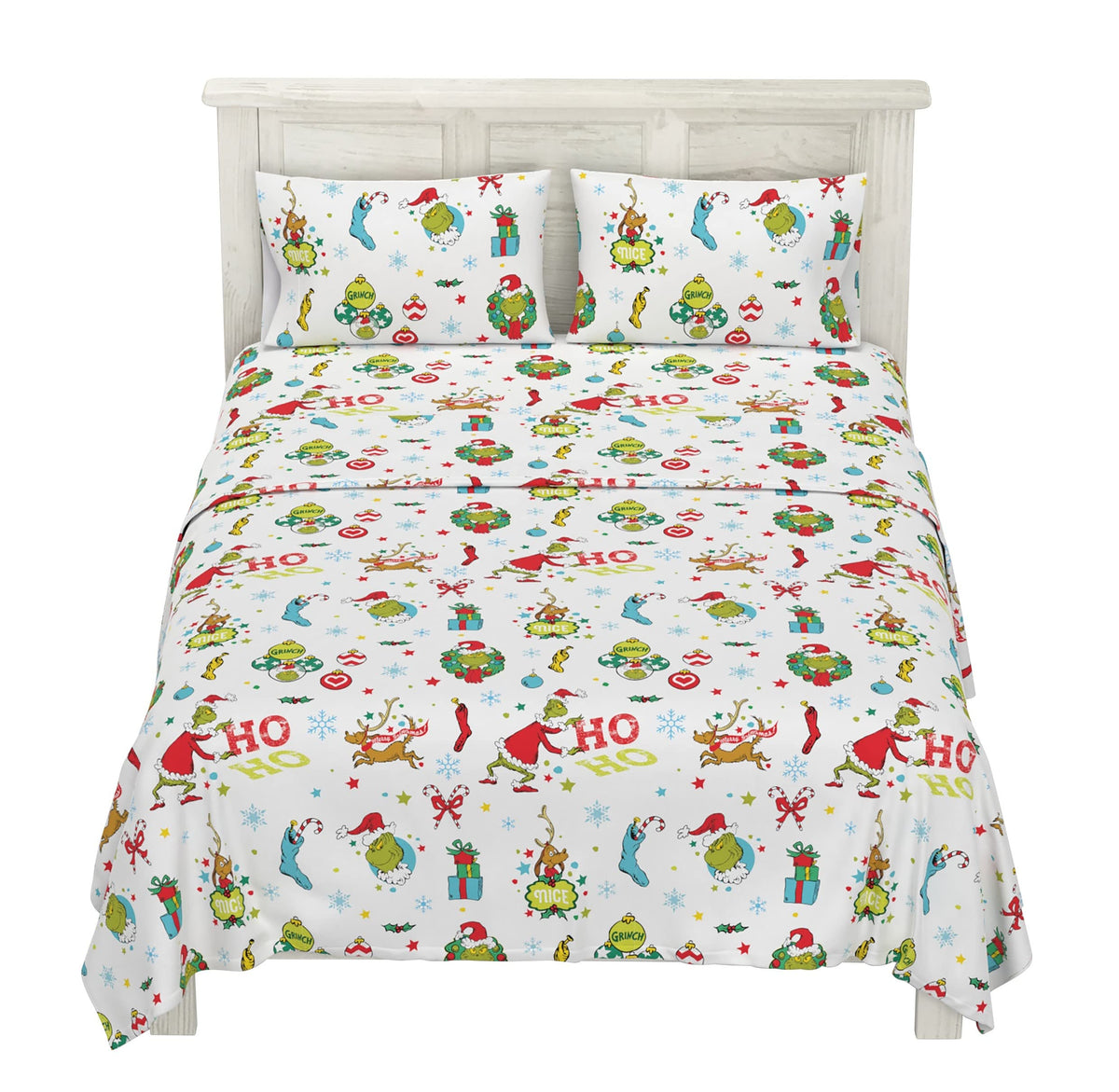 Franco Grinch front packaging showing full sheet set design and festive appeal