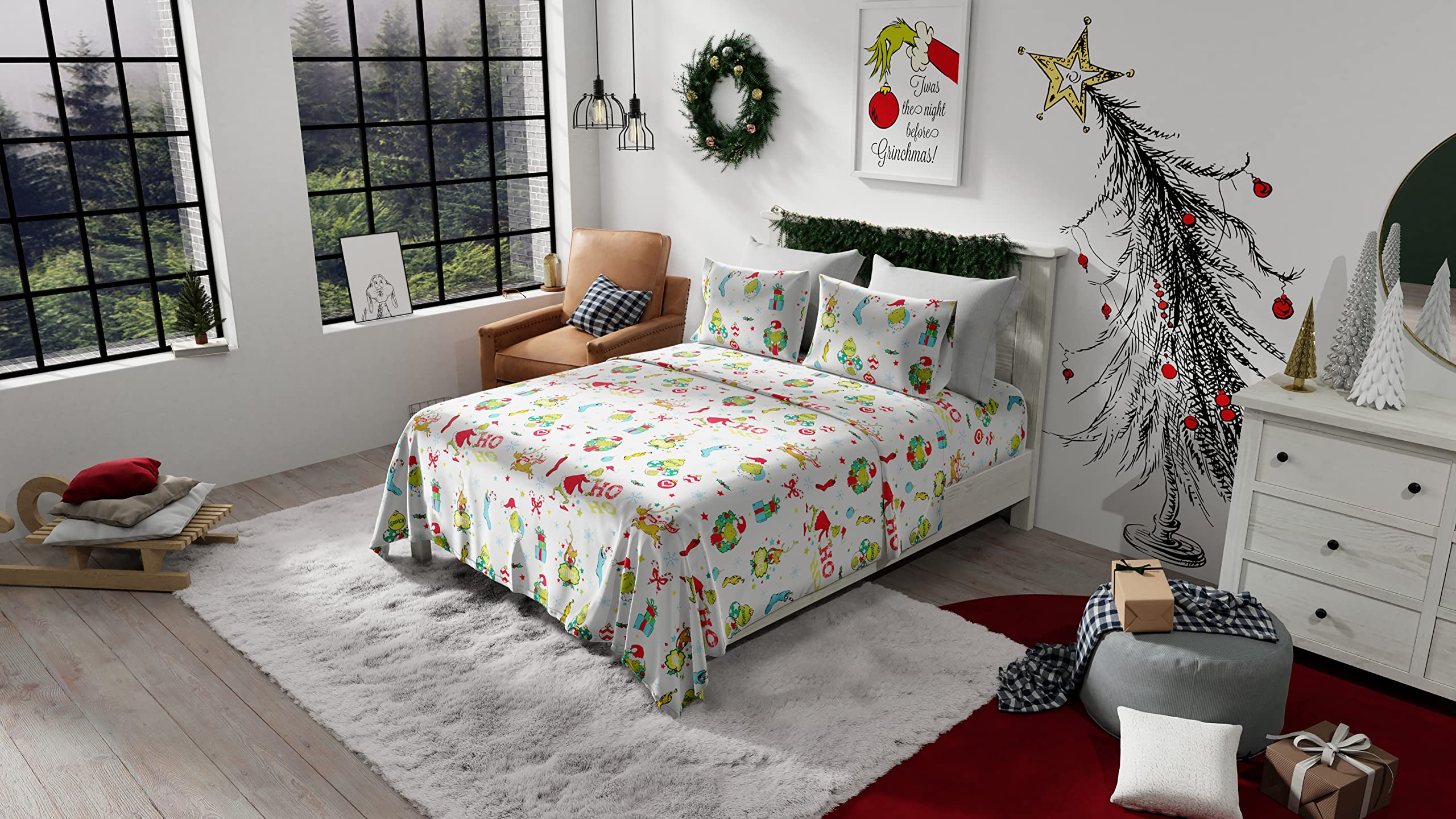 Franco Grinch pillowcase print with Grinch and Max offering cheerful decor