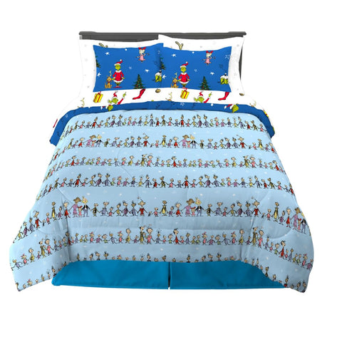Franco Grinch reverse comforter detail showing celebratory Whoville citizens