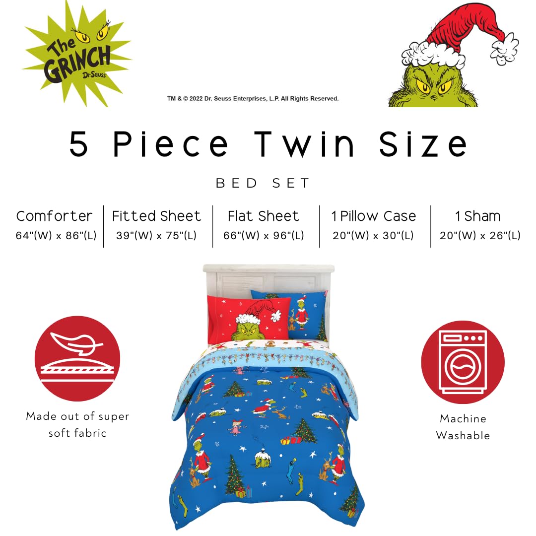 Franco reverse comforter side showing Whoville town scene for variety