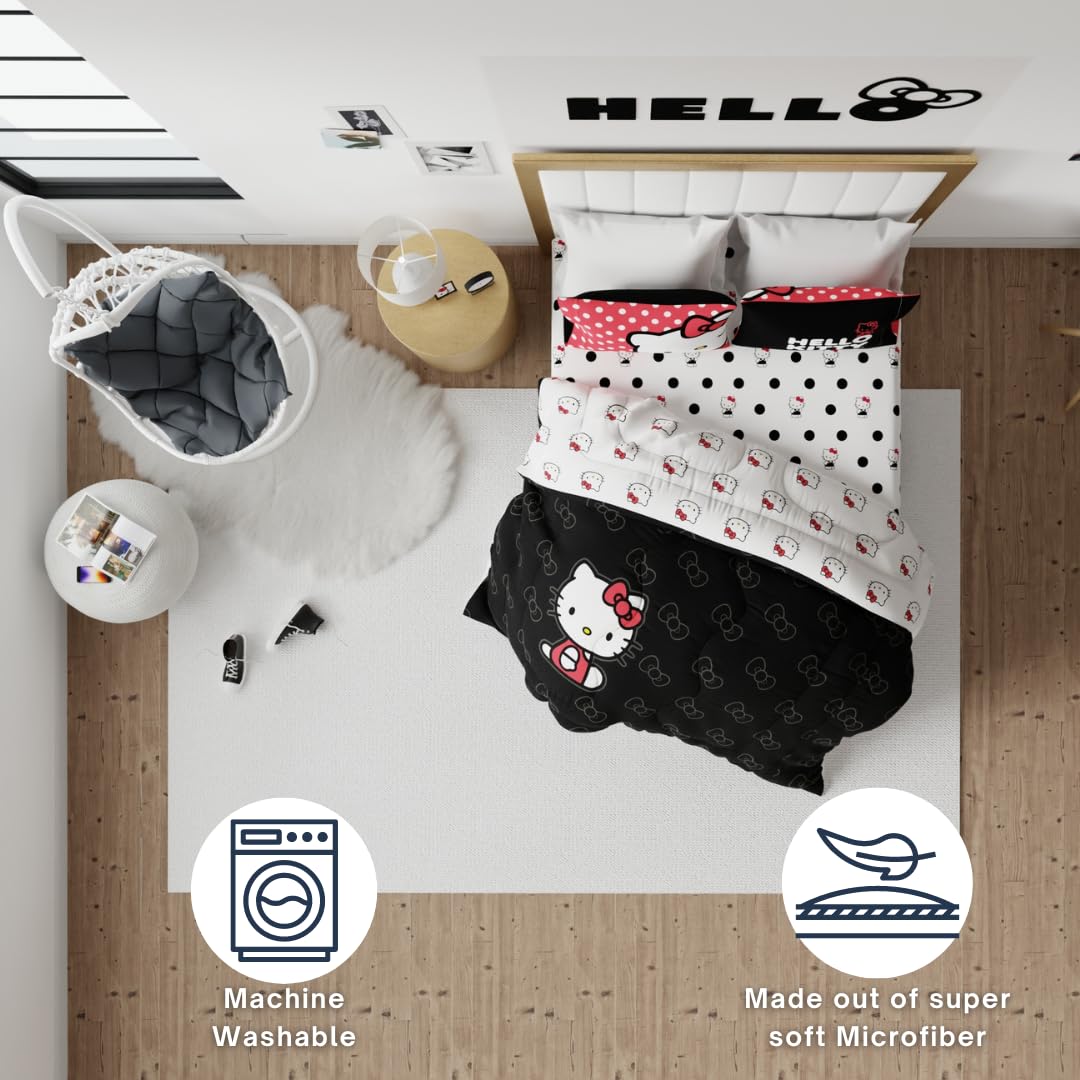 Franco Hello Kitty comforter on a styled bedroom set showing how it elevates décor