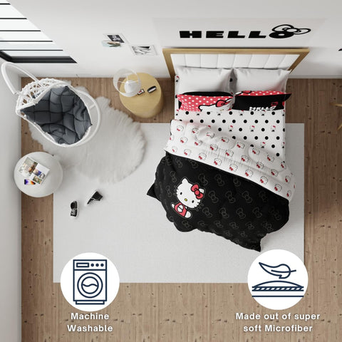 Franco Hello Kitty comforter on a styled bedroom set showing how it elevates décor