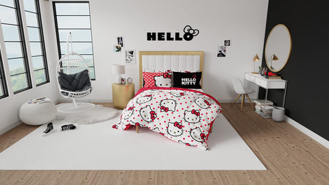 Franco Hello Kitty staged bedroom lifestyle shot showing set in a decorated room for inspiration