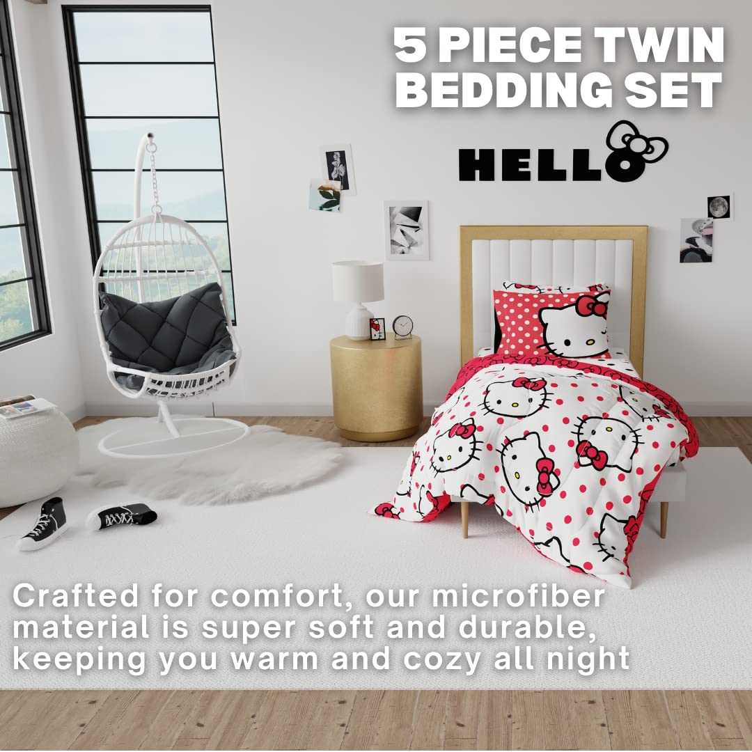 Franco Hello Kitty comforter reverse close-up highlighting bold red bow print for variety