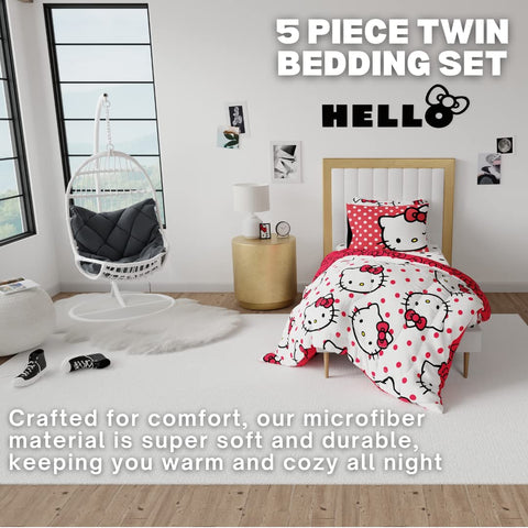 Franco Hello Kitty comforter reverse close-up highlighting bold red bow print for variety