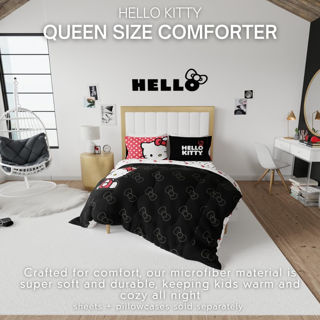 Franco Hello Kitty comforter reverse with playful all-over Hello Kitty faces for cheerful decor