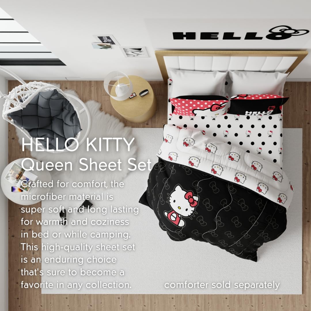 Franco Hello Kitty fitted and flat sheets laid flat, clear sizing and pattern visibility