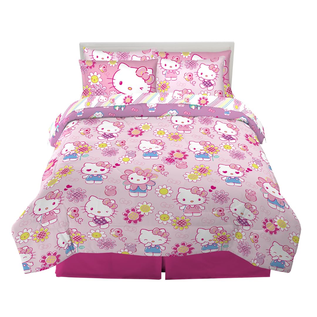 Franco Hello Kitty front comforter view showing cute floral print and cozy feel