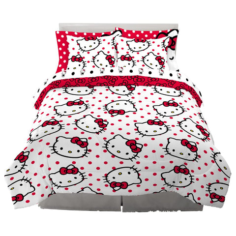 Franco Hello Kitty front view showing polka dot comforter and coordinated sheets for playful decor