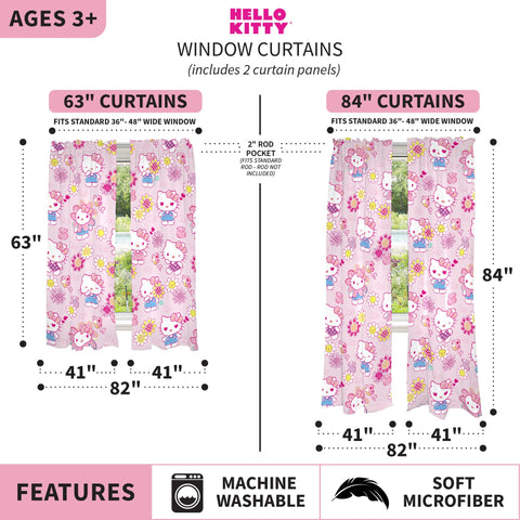 Franco Hello Kitty curtains styled in a child bedroom demonstrating bright decor