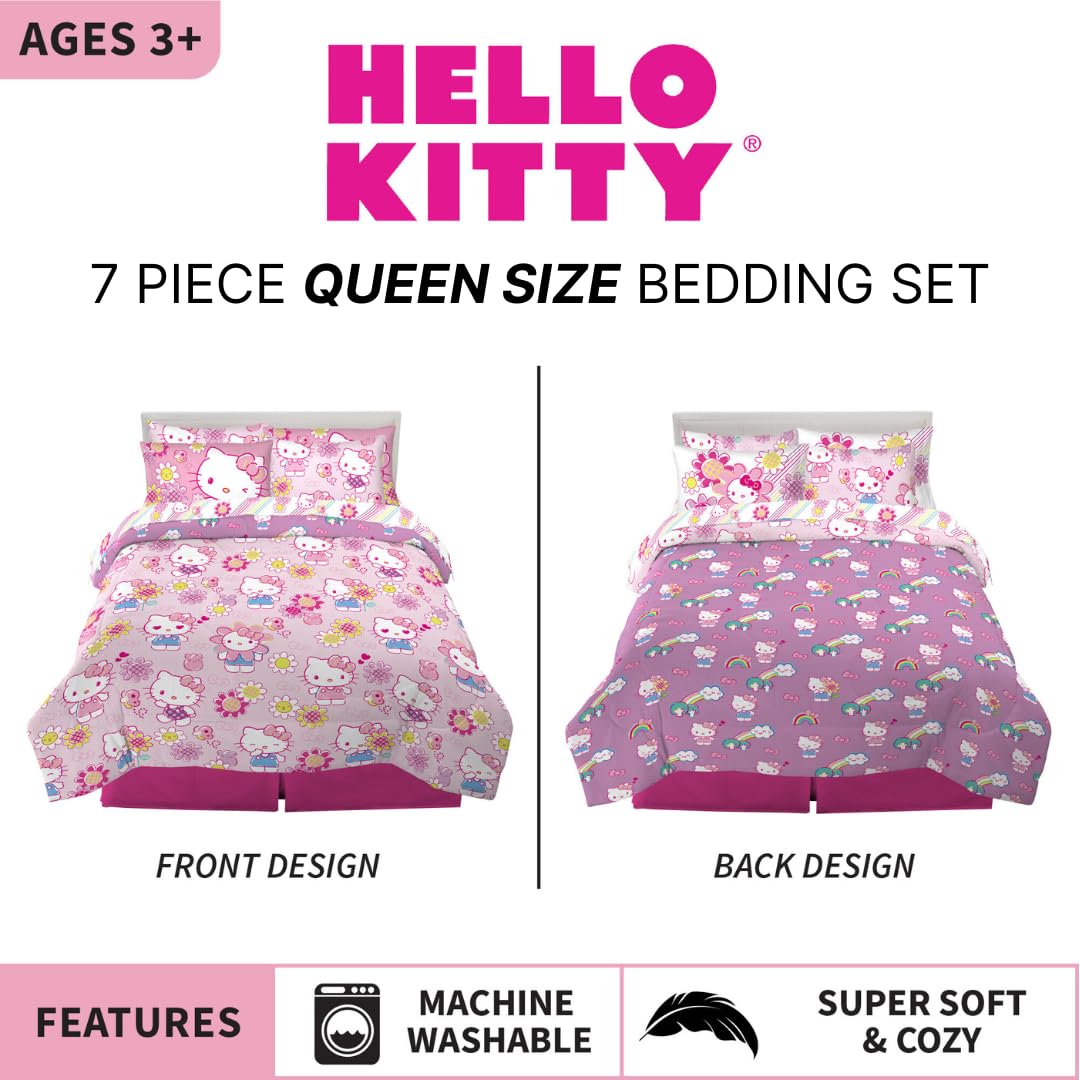 Franco Hello Kitty reverse comforter close-up revealing colorful rainbow print