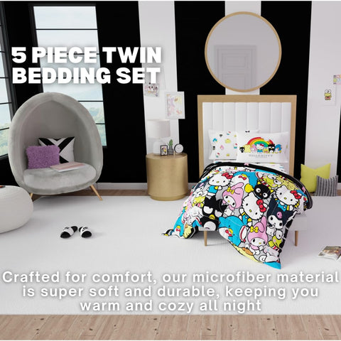 Franco Hello Kitty comforter reverse striped design for versatile styling