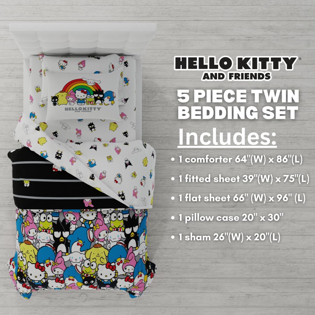 Franco Hello Kitty folded sheets and comforter showing coordinated colors