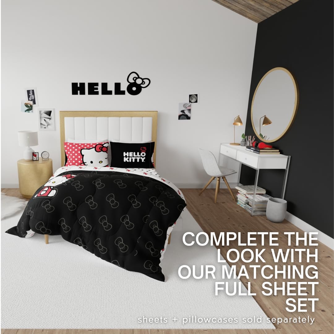Franco Hello Kitty comforter on a queen bed demonstrating full coverage and fit