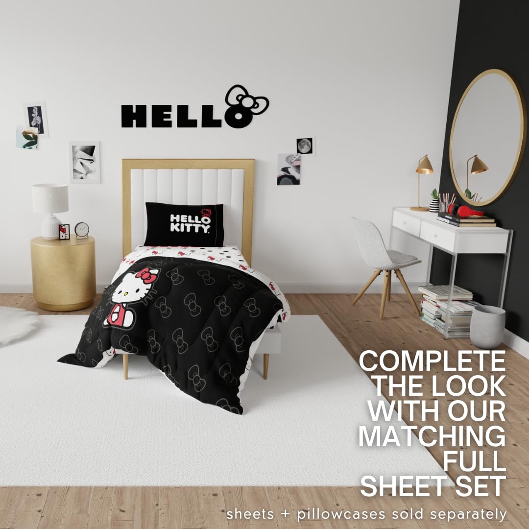 Franco Hello Kitty comforter next to ruler showing twin-size fit and scale