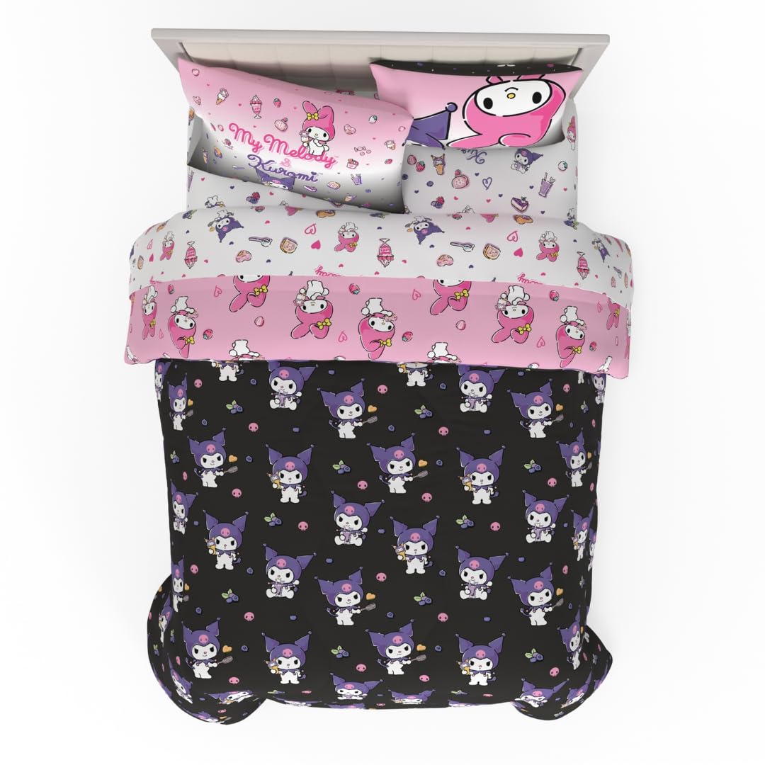 Franco Kuromi & My Melody front view showing reversible comforter and cozy look
