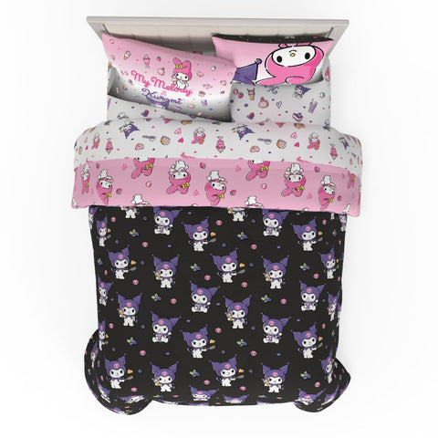 Franco Kuromi & My Melody front view showing reversible comforter and cozy look