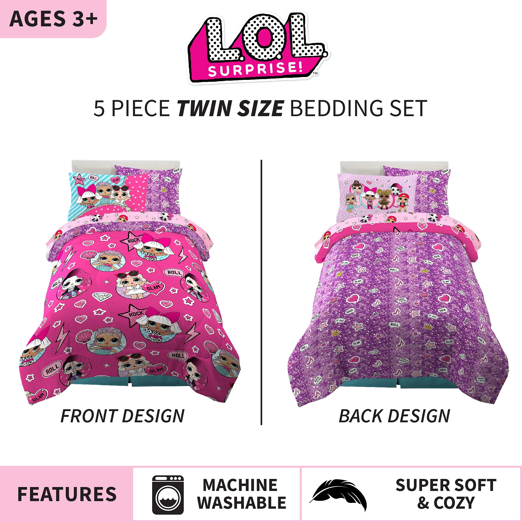 Franco sheets and sham arranged to show coordinated LOL Surprise graphics and matching look