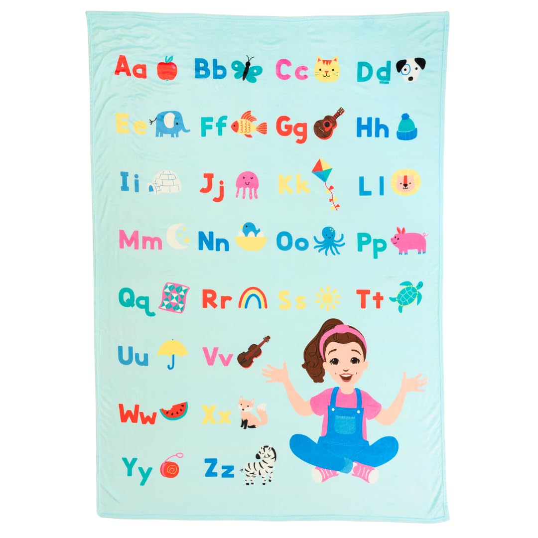 Franco Ms. Rachel blanket front print showing colorful ABC design and cozy appeal