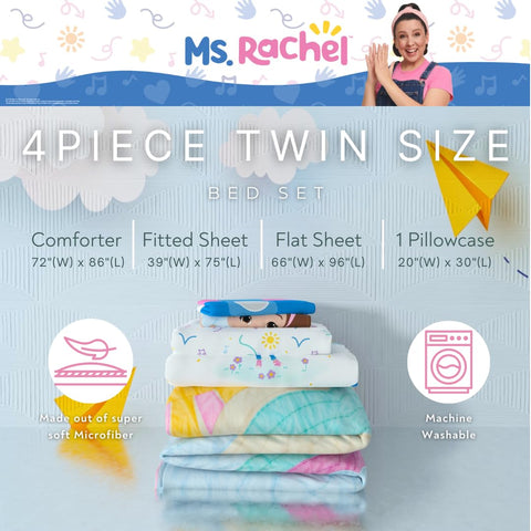 Franco Ms. Rachel fitted and flat sheets folded, highlighting neat fit and easy care