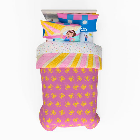 Franco Ms. Rachel reverse comforter displays pink daisy pattern for easy style change