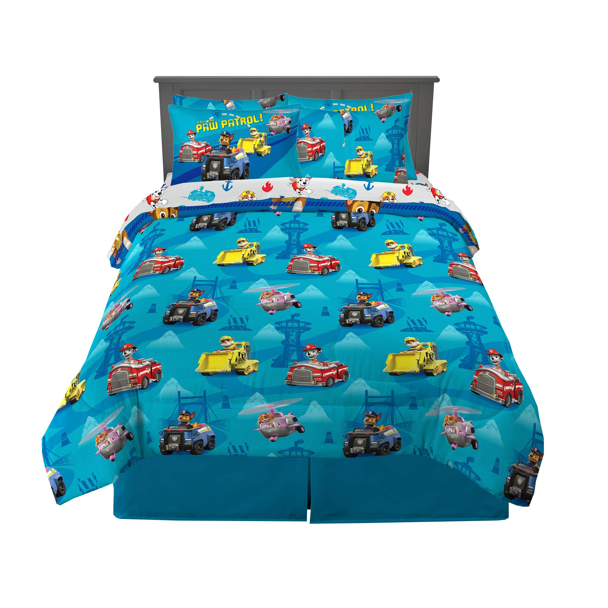 Franco Paw Patrol reversible comforter close-up showing soft microfiber texture and vivid art
