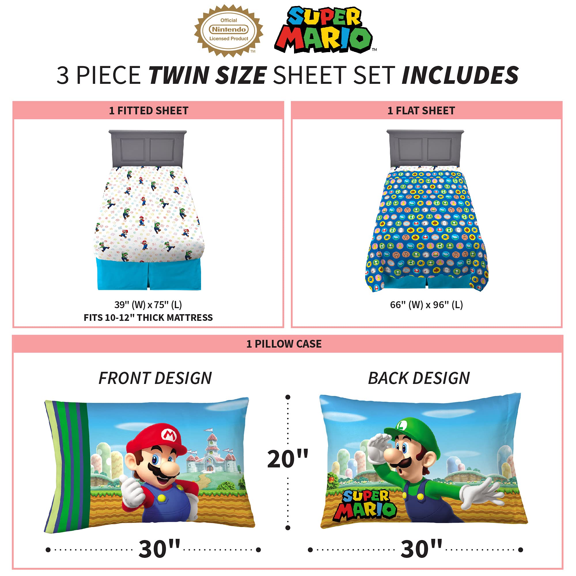 Franco pillowcase showcasing bold Mario brothers artwork for instant theme