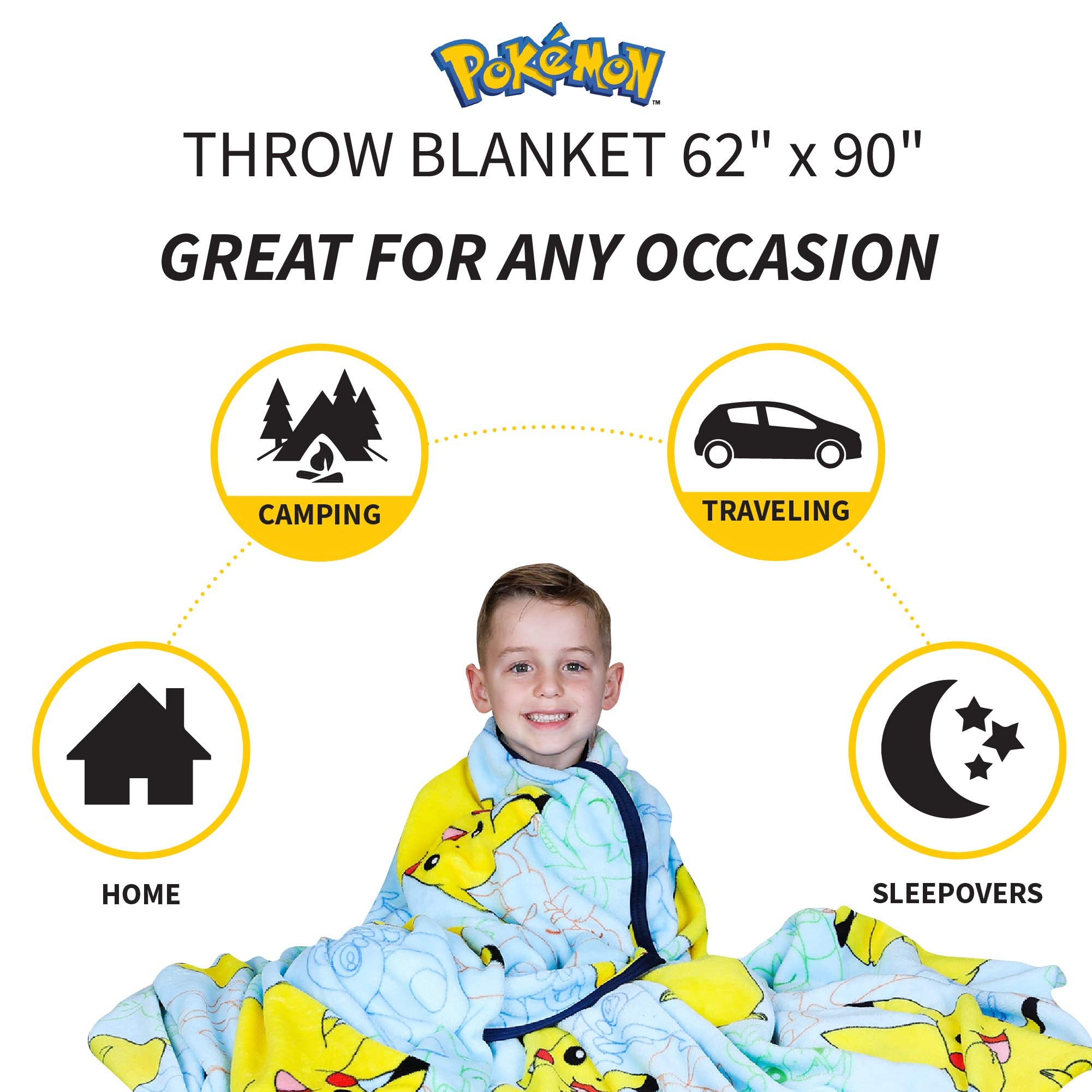 Franco Pokémon Pikachu blanket neatly folded highlighting portable, easy storage