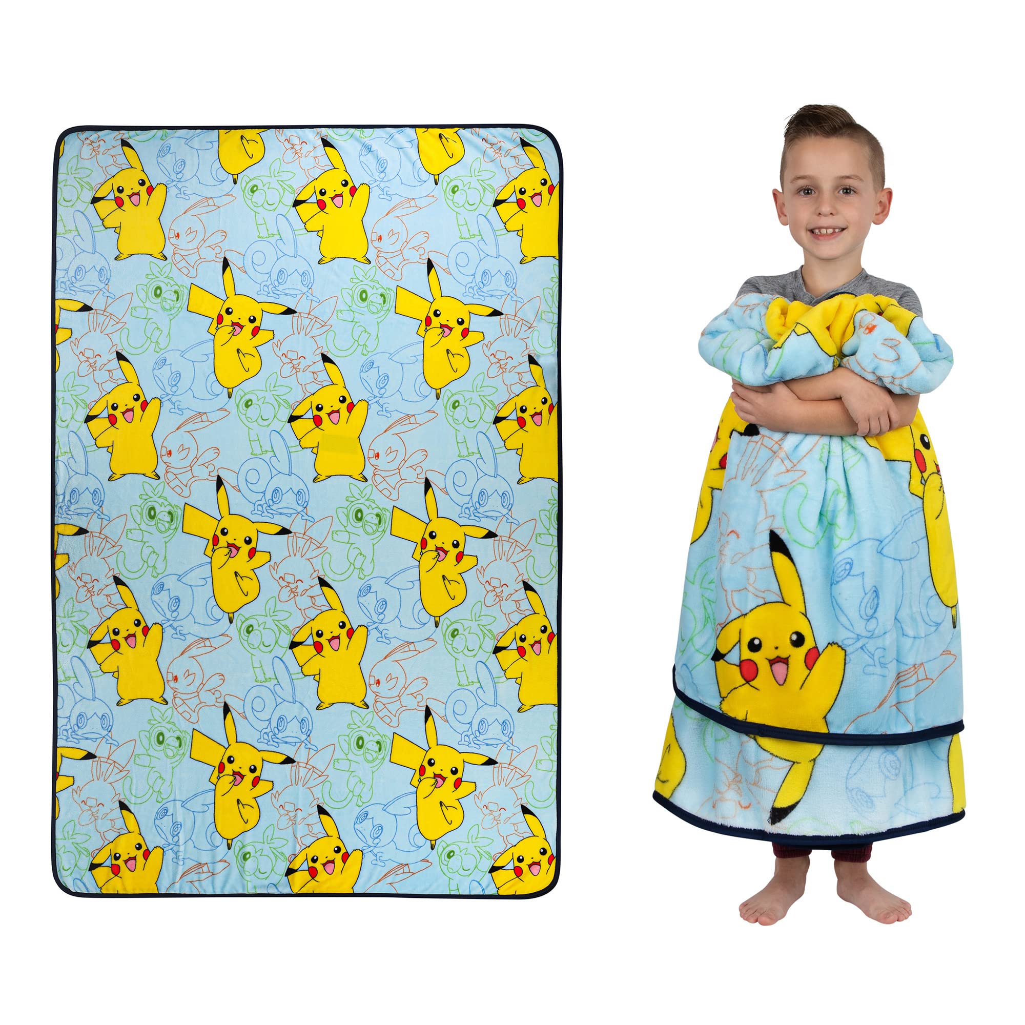 Franco Pokémon Pikachu full blanket displayed flat shows colorful design and coverage