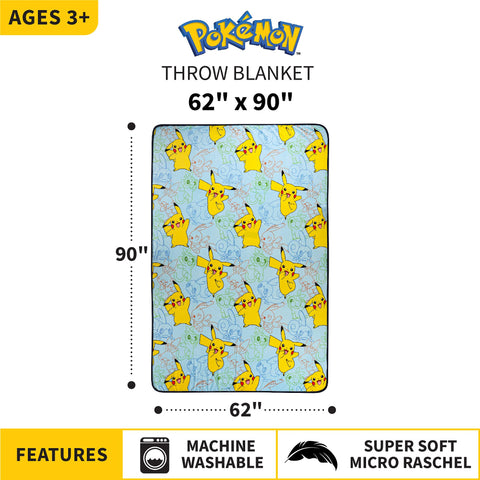 Franco Pokémon Pikachu large blanket styled on a twin bed for decor versatility