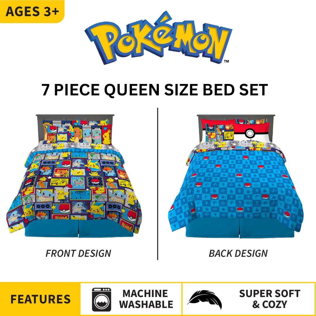 Franco reverse comforter showing Poké Ball and type symbols for versatile styling