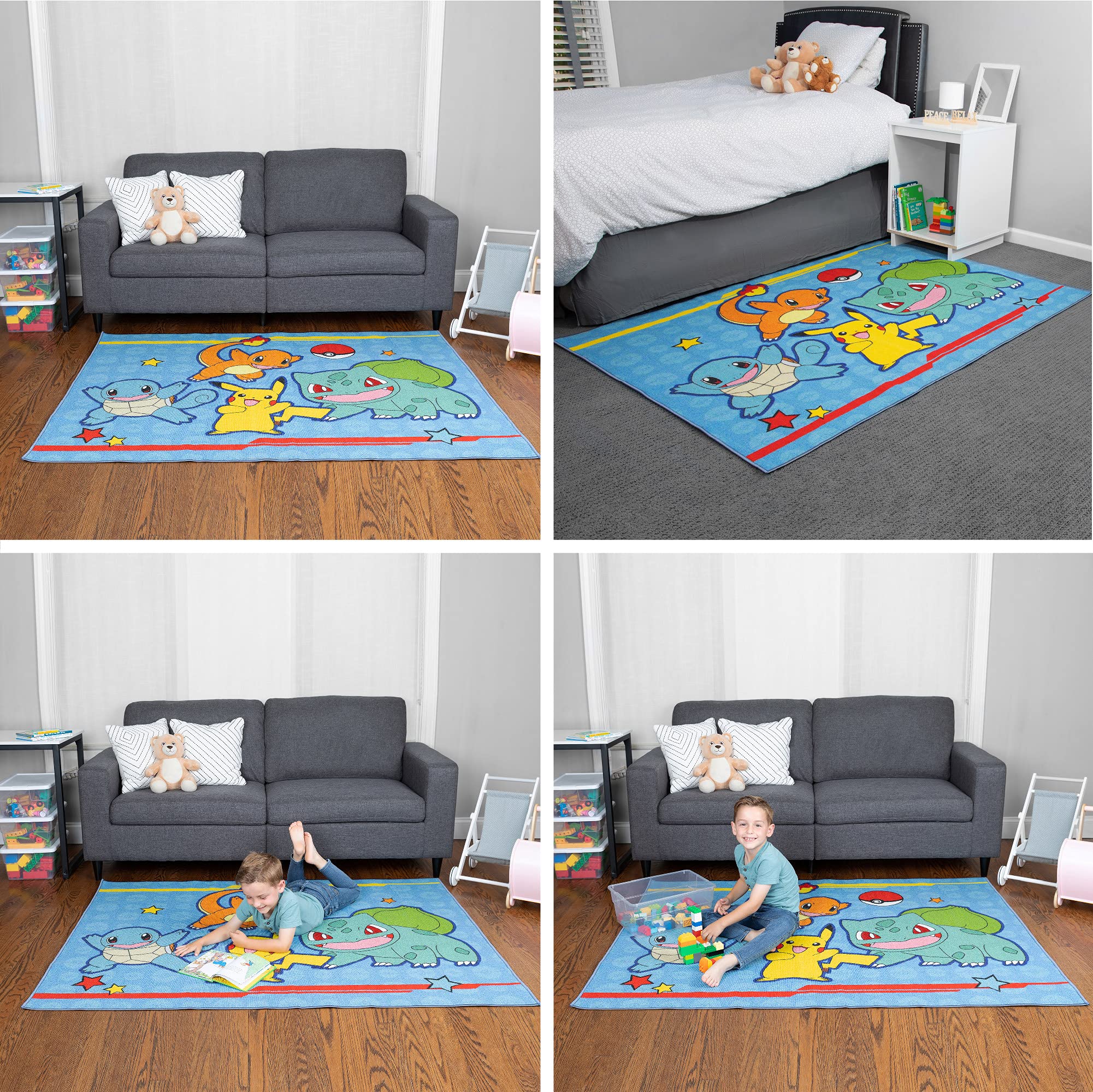 Franco rug next to toys for size comparison and clear floor coverage