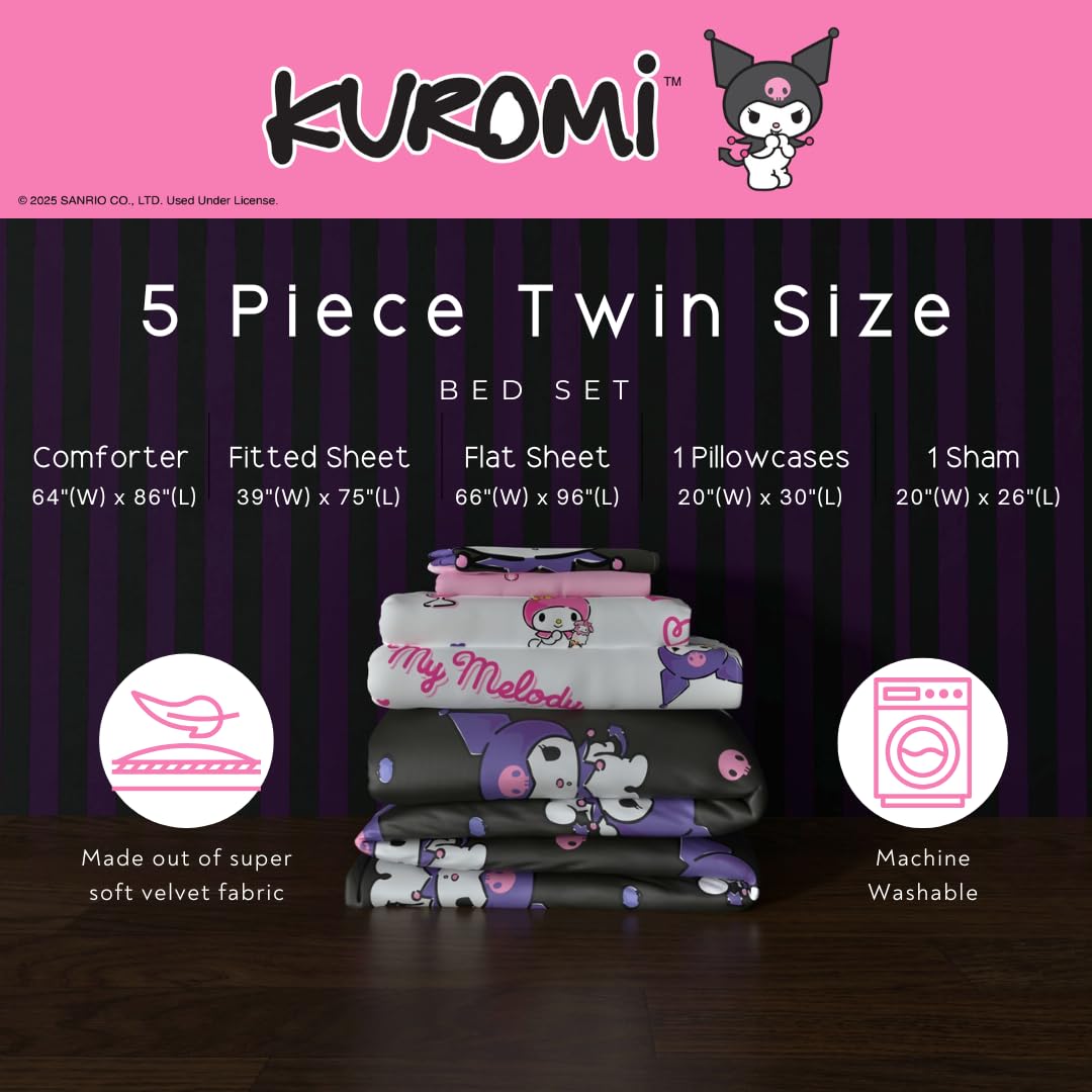 Franco coordinating sheet pattern close-up displaying pastel Kuromi My Melody print