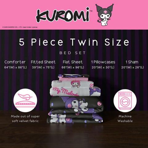 Franco coordinating sheet pattern close-up displaying pastel Kuromi My Melody print