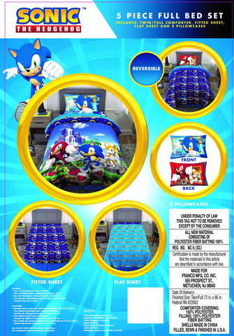 Franco comforter reverse with Sonic, red stars, and gold rings for variety