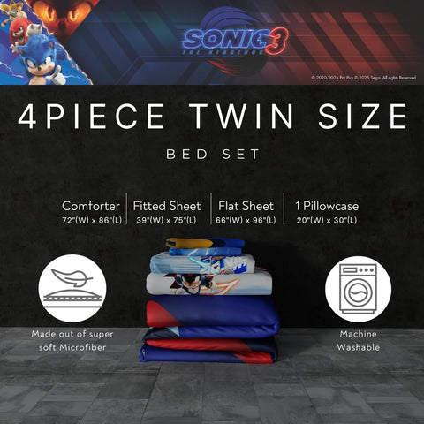 Franco Sonic fitted sheet and pillowcase displayed to show complete twin set