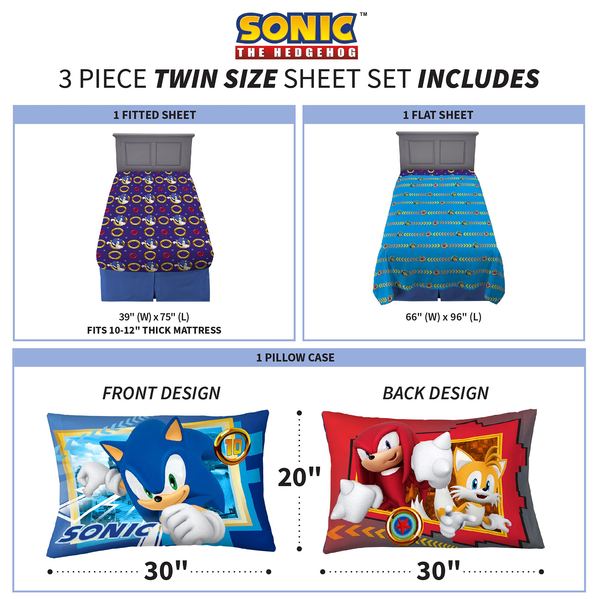 Franco Sonic pillowcase artwork featuring characters for bedside excitement