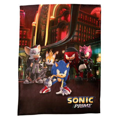 Franco Sonic Prime throw front view showing characters and vibrant cityscape for fan display