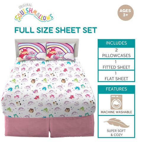 Franco Squishmallows flat sheet pattern showcasing vibrant character print