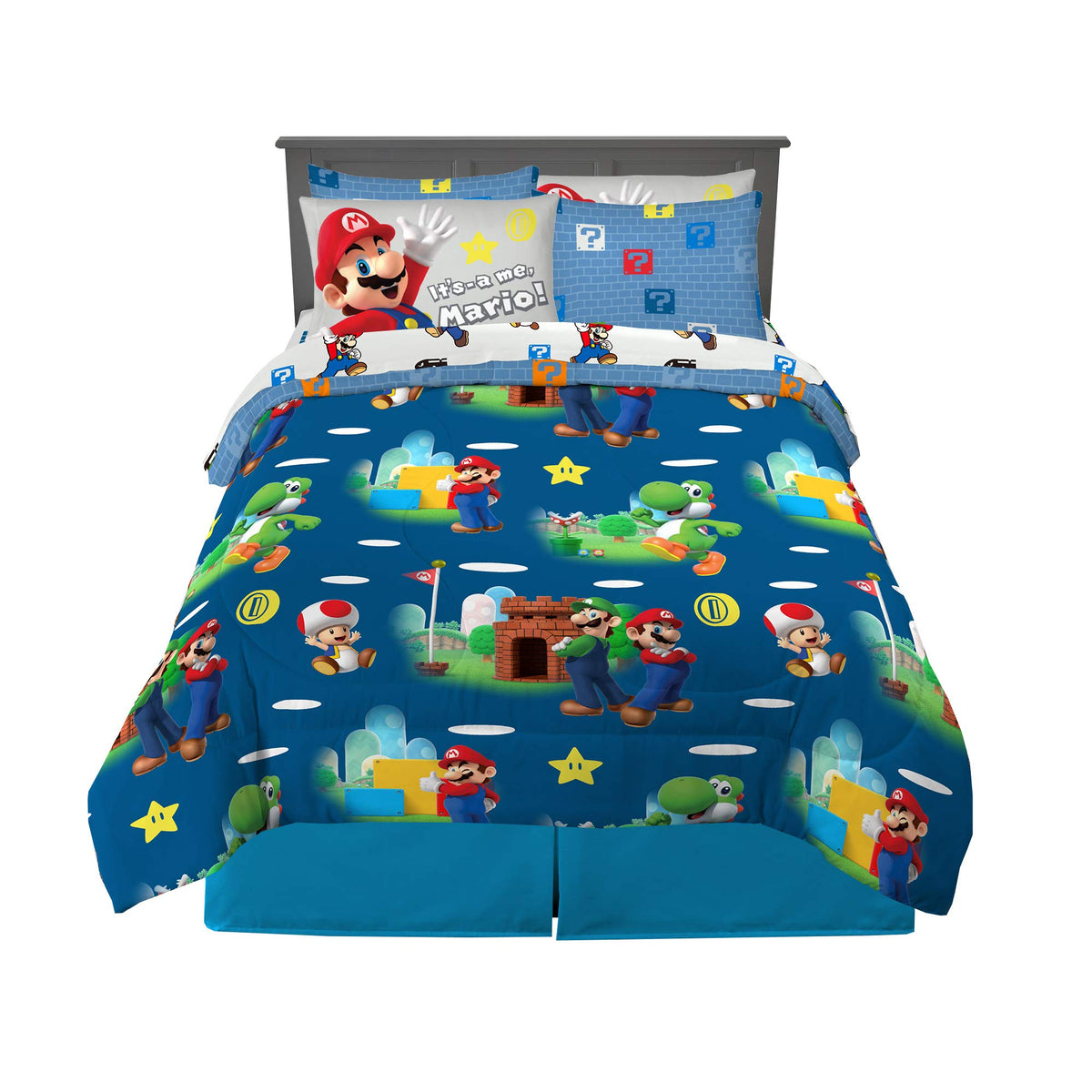 Franco Super Mario full bedding front view showing characters and cohesive look
