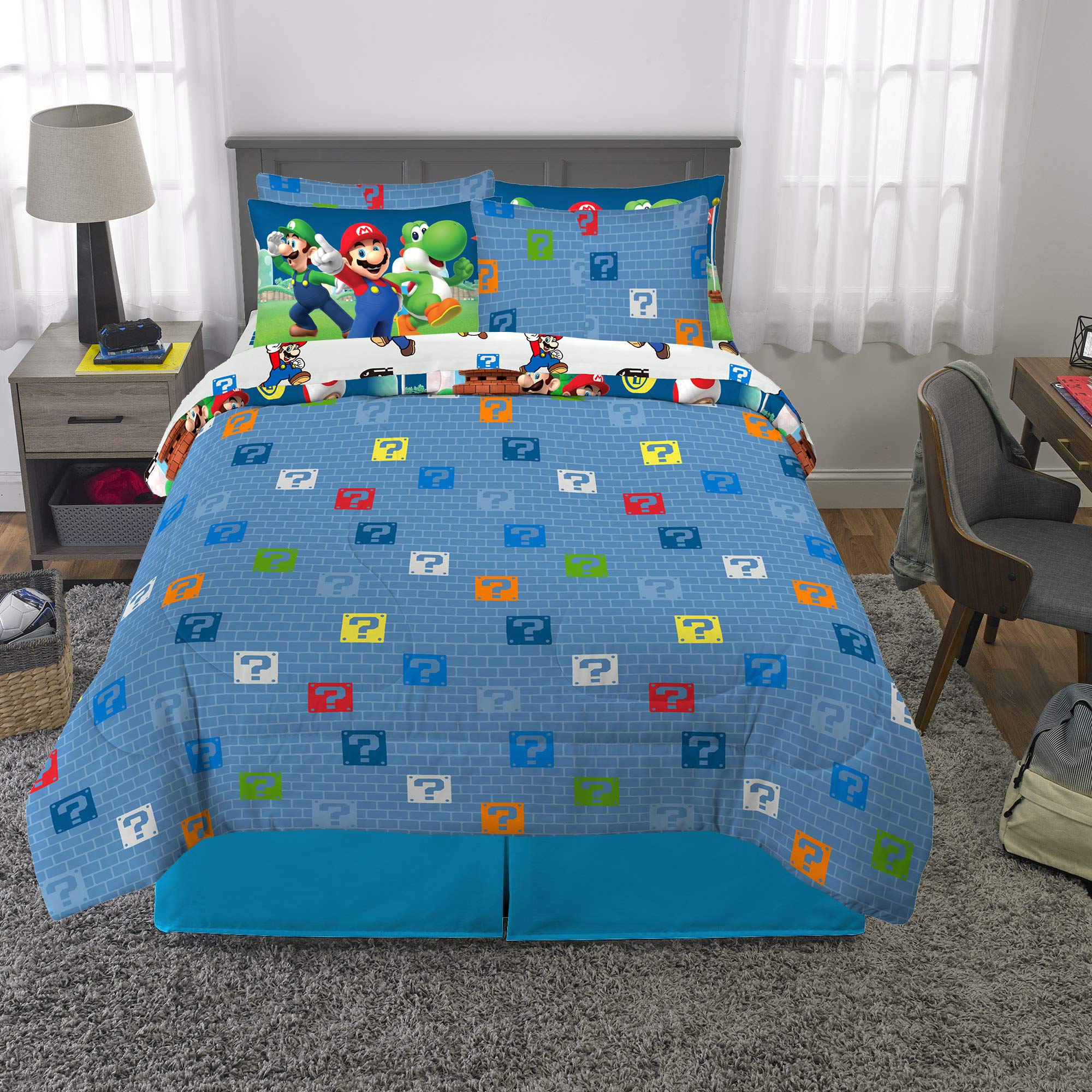 Franco Super Mario full bed size comparison showing fit and tuck-in coverage