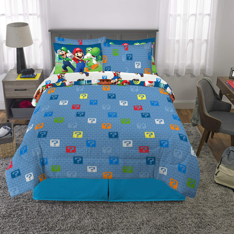 Franco Super Mario full bed size comparison showing fit and tuck-in coverage