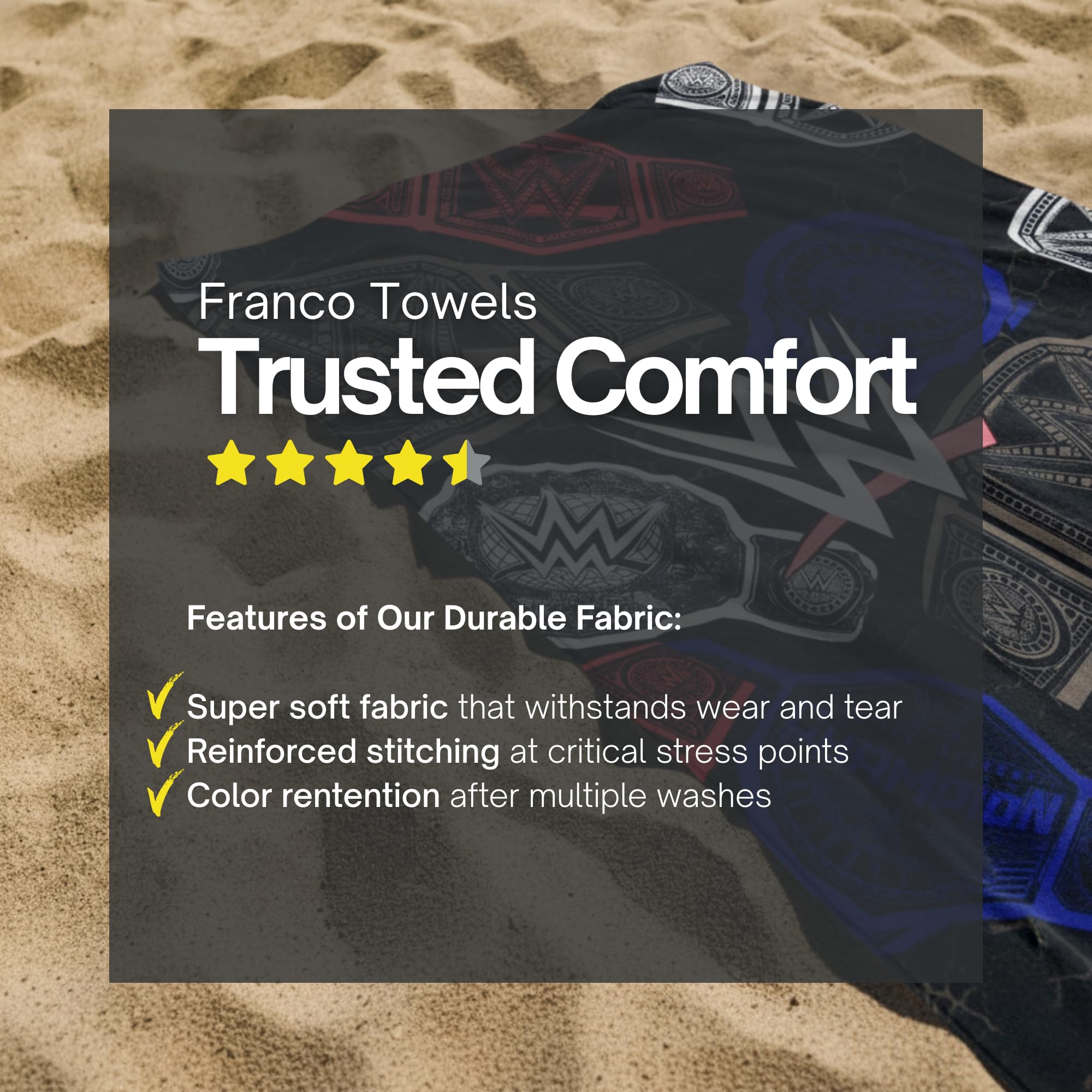 Franco WWE towel folded in bag to show portability and easy travel convenience