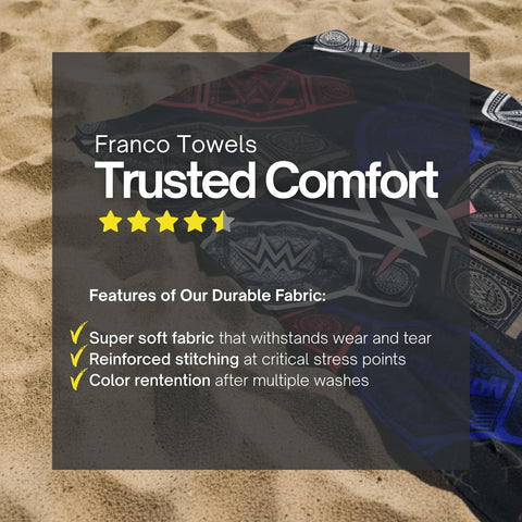 Franco WWE towel folded in bag to show portability and easy travel convenience