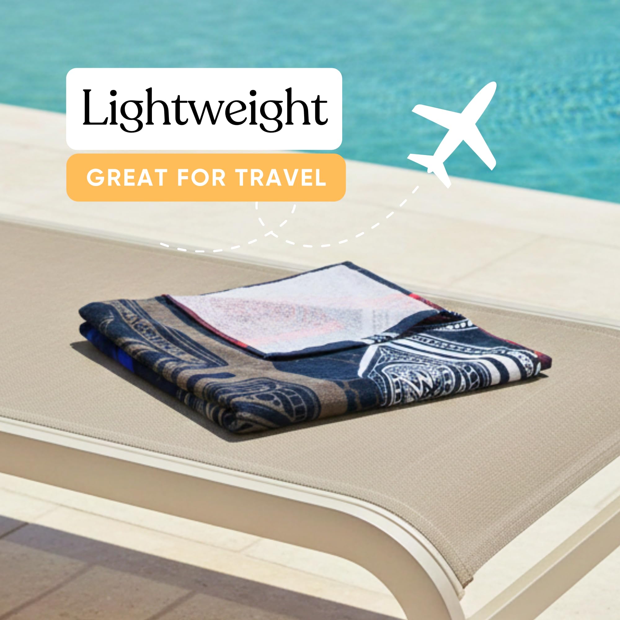 Franco WWE towel on beach with person lounging, demonstrating coverage and comfort