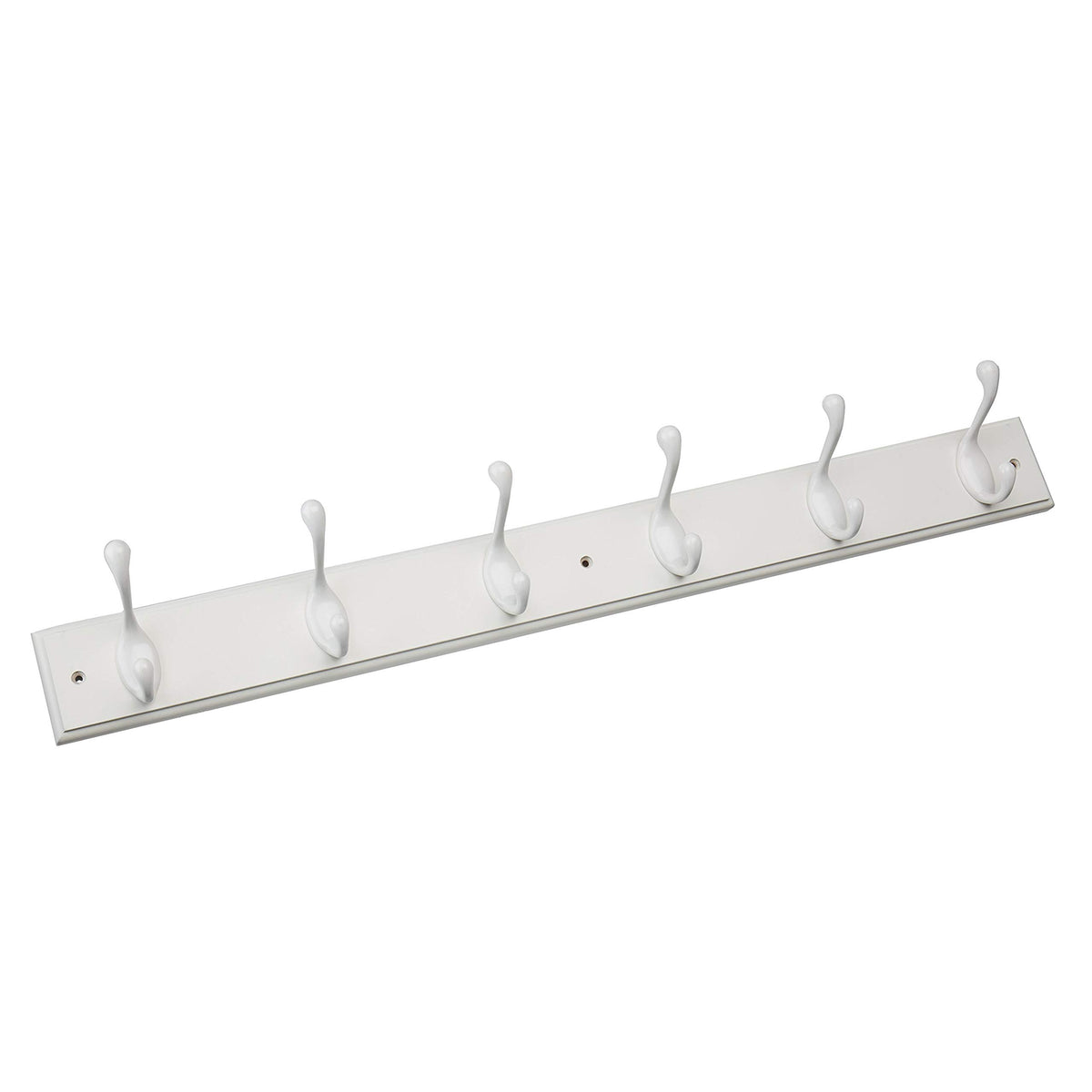 Franklin Brass front view of 27-inch white rail showing six hooks for neat storage